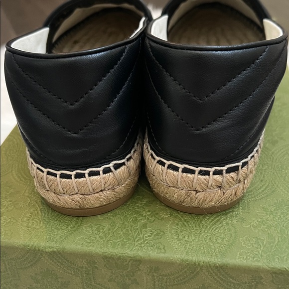 💯% Auth Gucci Women's GG Marmont Leather Espadrille Flat Black 37 - Picture 4 of 10